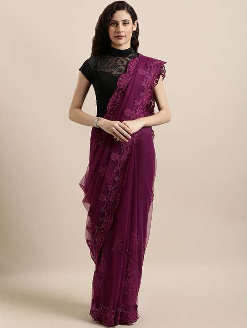 net embroidered saree with blouse - 16711659 - Very Small Image - 1