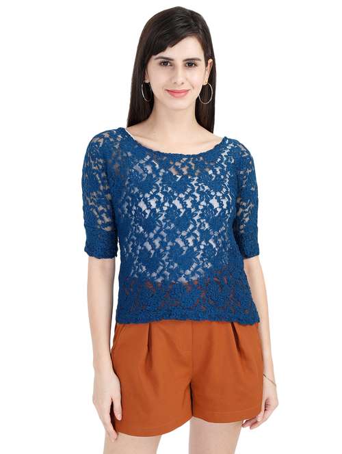 round neck floral laced top - 16730375 - Very Small Image - 1