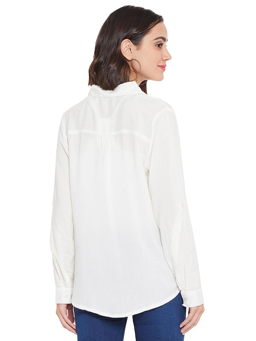 roll up sleeved curved hem shirt - 16764551 - Zoom Image - 2