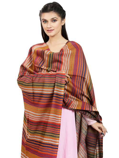 striped wool reversible shawl - 16890927 - Very Small Image - 1