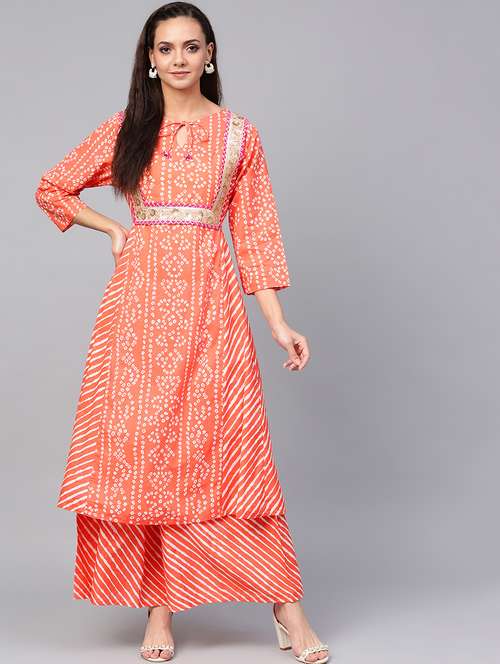 bandhani kurta palazzo set - 16909869 - Very Small Image - 1