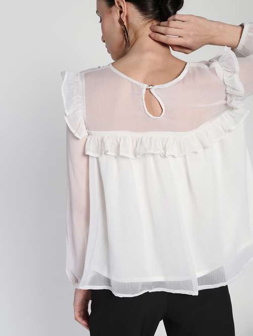 white chiffon ruffle top - 16911320 - Very Small Image - 1