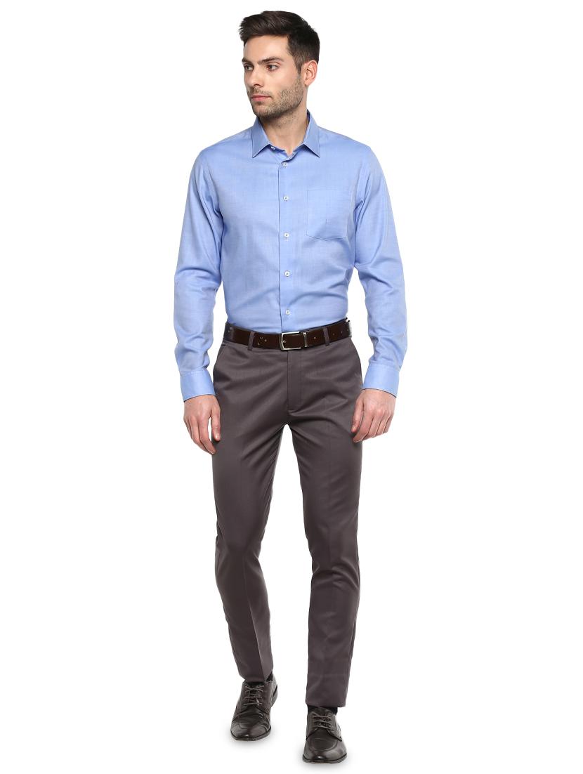 grey solid flat front formal trouser - 16919888 - Zoom Image - 3