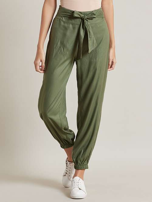 tie front olive green trousers  - 16929452 - Very Small Image - 1