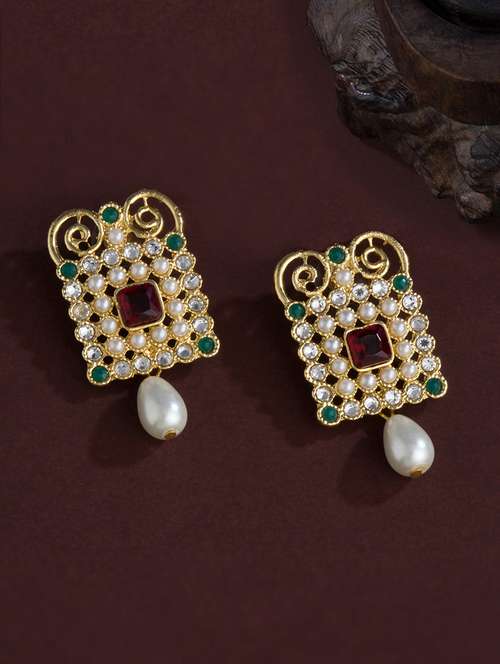 white brass drop earring - 16934026 - Very Small Image - 1