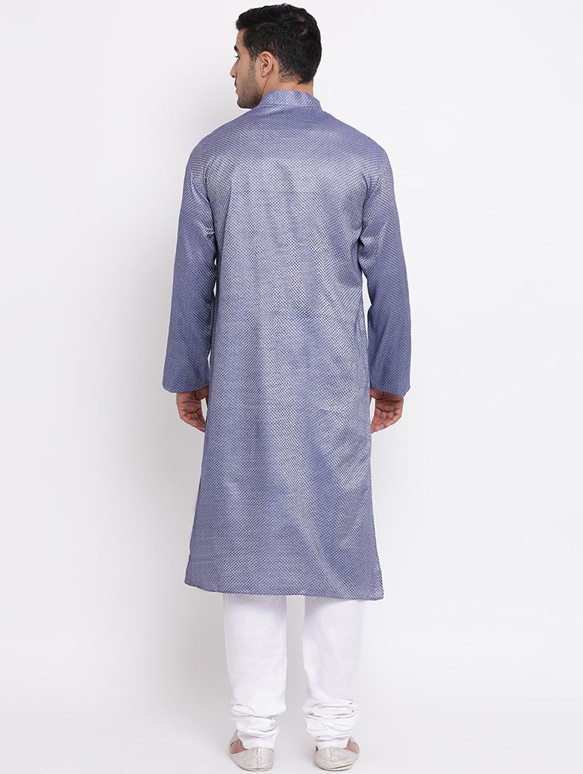 blue jacquard long kurta - 16942372 - Zoom Image - 2