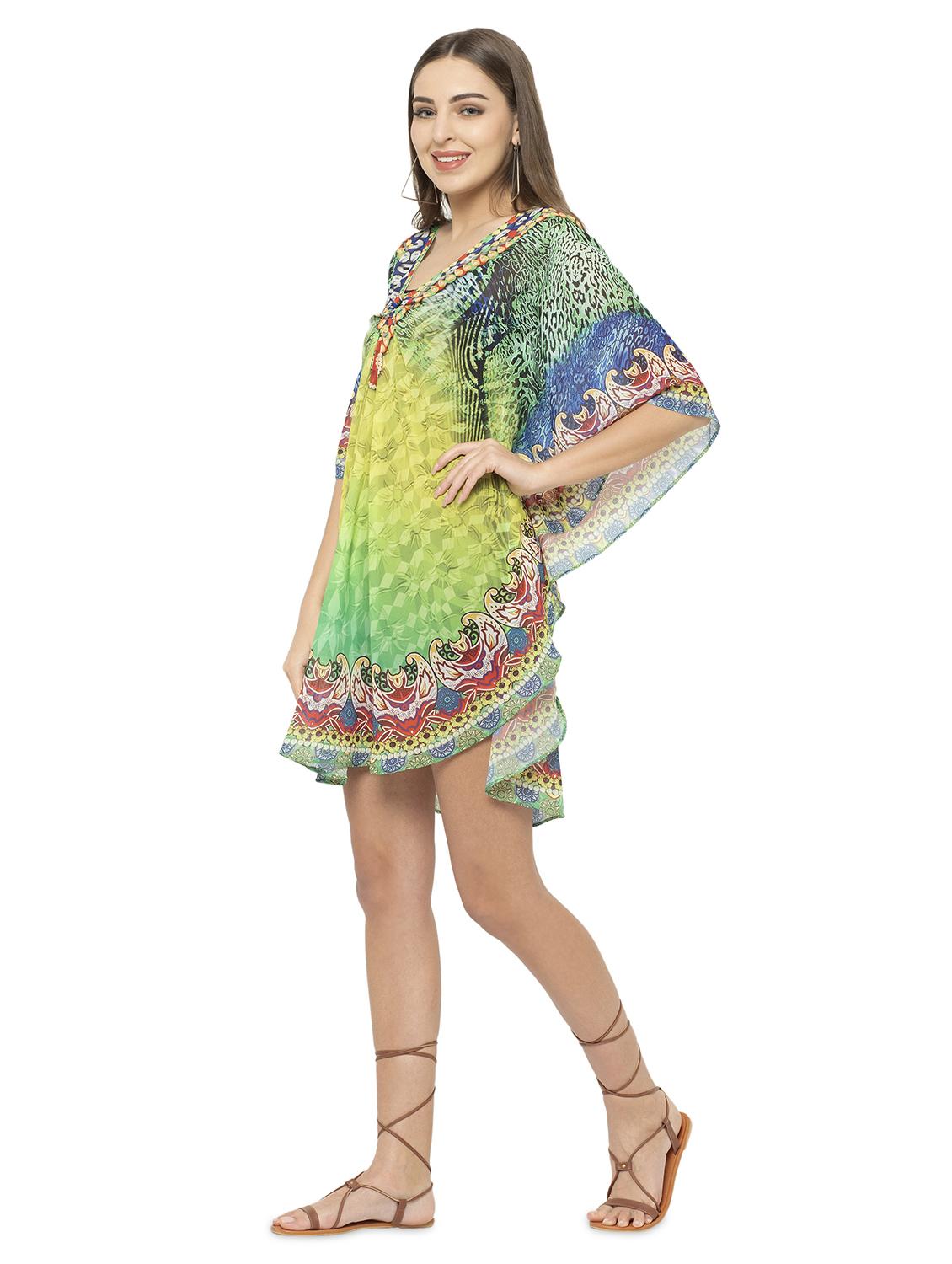 green relaxed fit abstract print kaftan dress - 17011423 - Zoom Image - 2