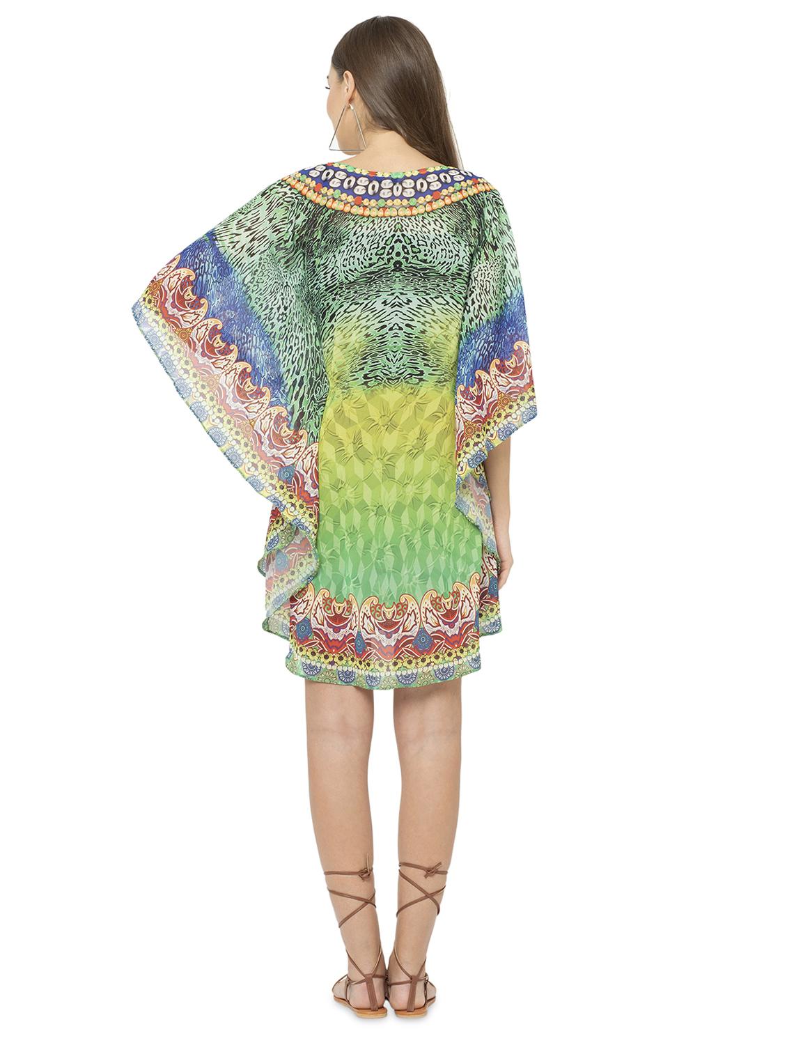 green relaxed fit abstract print kaftan dress - 17011423 - Zoom Image - 3