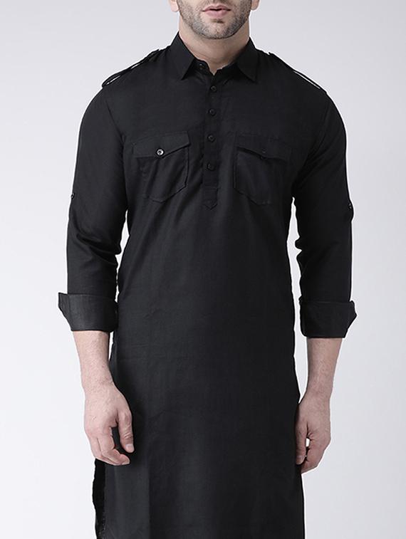 black solid pathani set - 17063742 - Standard Image - 3