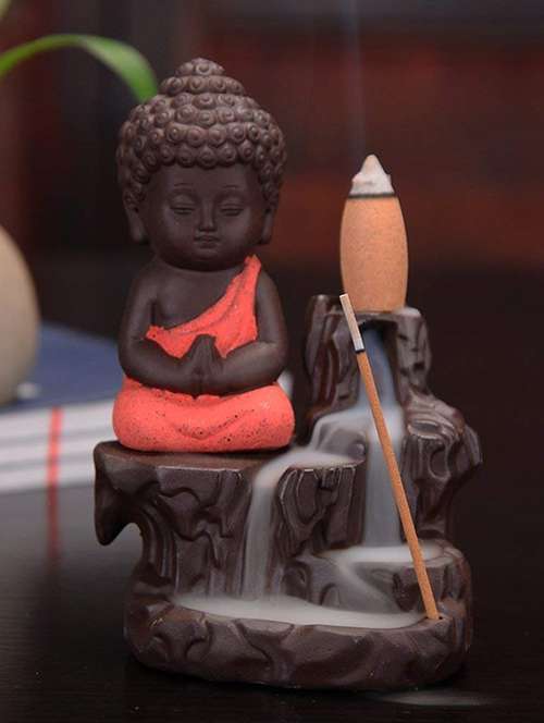  meditating monk buddha smoke backflow cone incense decorative showpiece with 10 smoke backflow cone incenses  - 17126282 - Very Small Image - 1