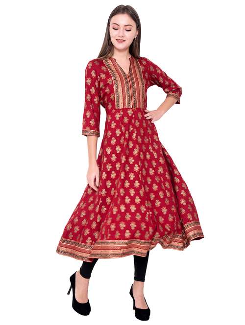 gold print anarkali kurta  - 17173294 - Very Small Image - 1