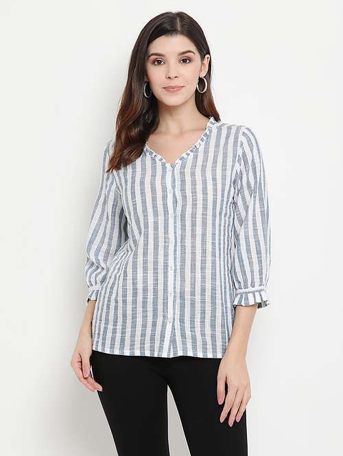 v neck striped shirt  - 17256320 - Very Small Image - 1