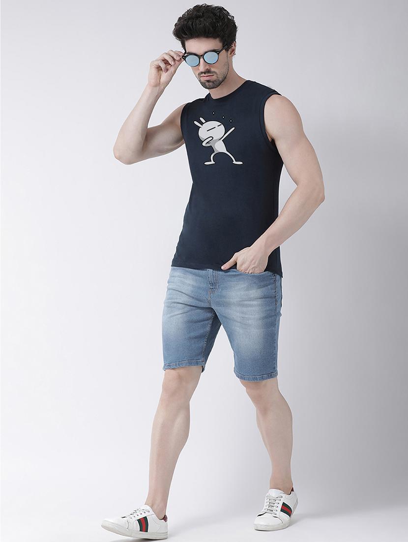 navy blue chest print t-shirt - 17267486 - Standard Image - 3