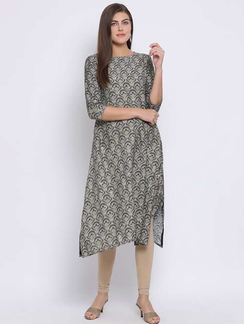 gold print a-line kurta - 17282114 - Very Small Image - 1