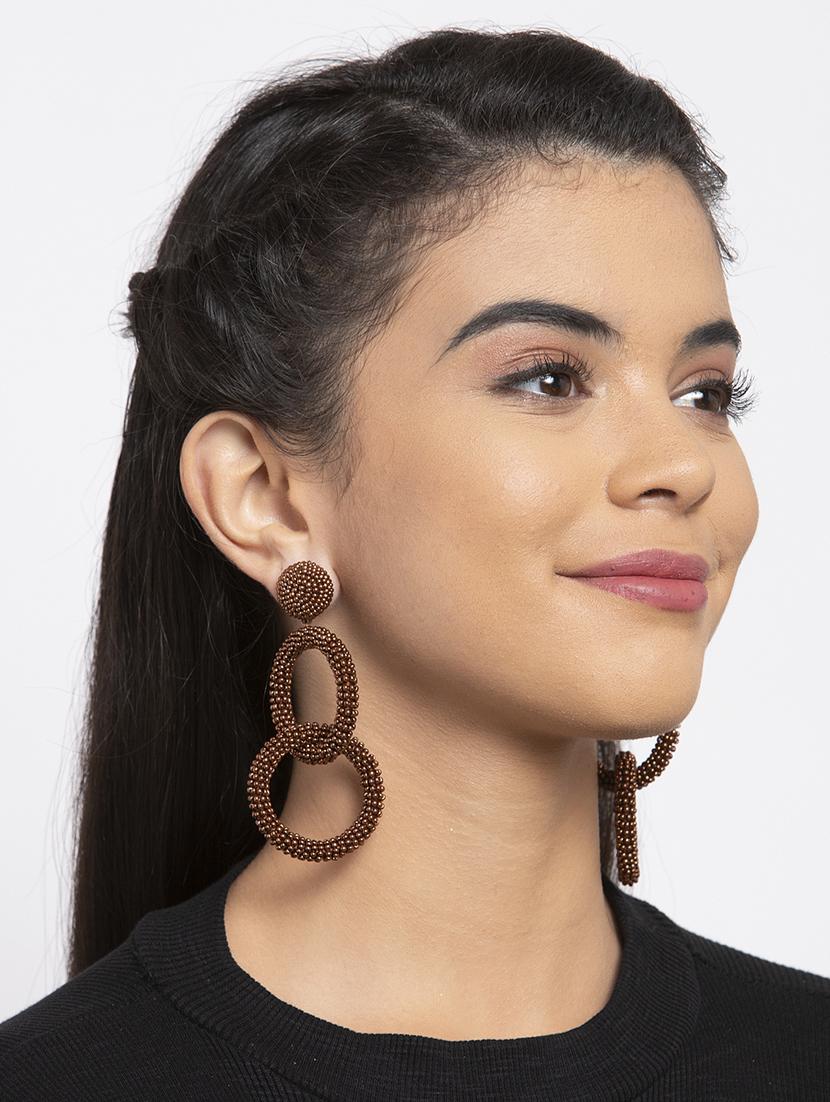 brown metal drop earring - 17289449 - Standard Image - 3