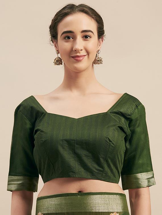 women's floral green colored saree with blouse - 17299438 - Standard Image - 2