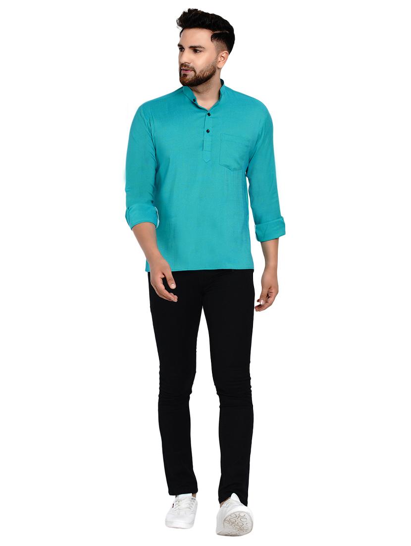 green solid short kurta - 17332956 - Zoom Image - 3