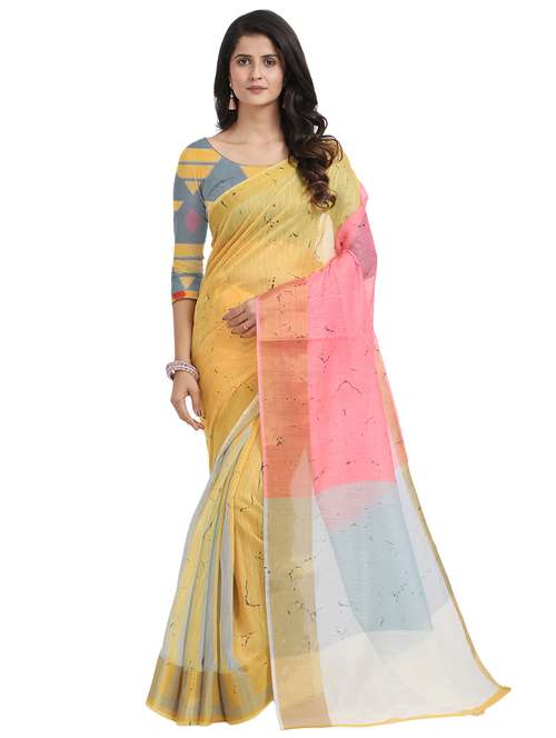 color block chanderi saree with blouse - 17333921 - Very Small Image - 1