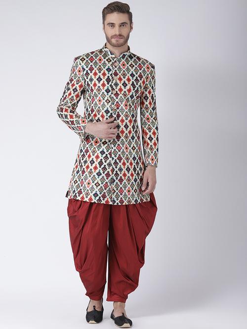 multi colored jacquard sherwani set  - 17351315 -  Standard Image - 0