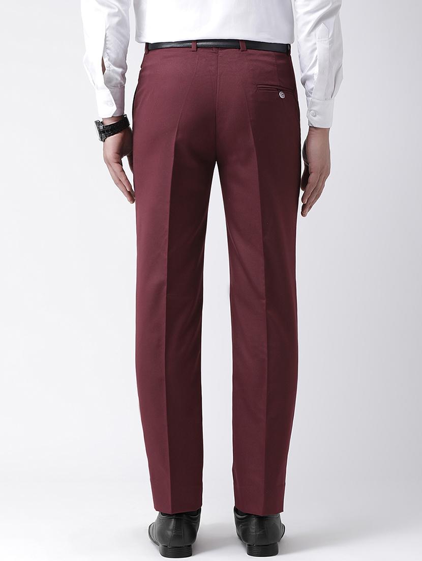 maroon solid flat front formal trouser - 17351598 - Standard Image - 2