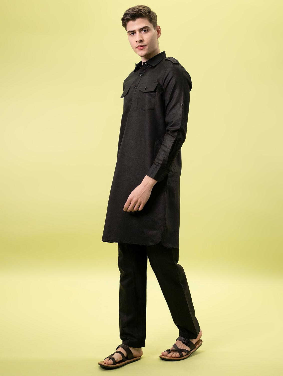 black solid pathani set - 17356796 - Standard Image - 2