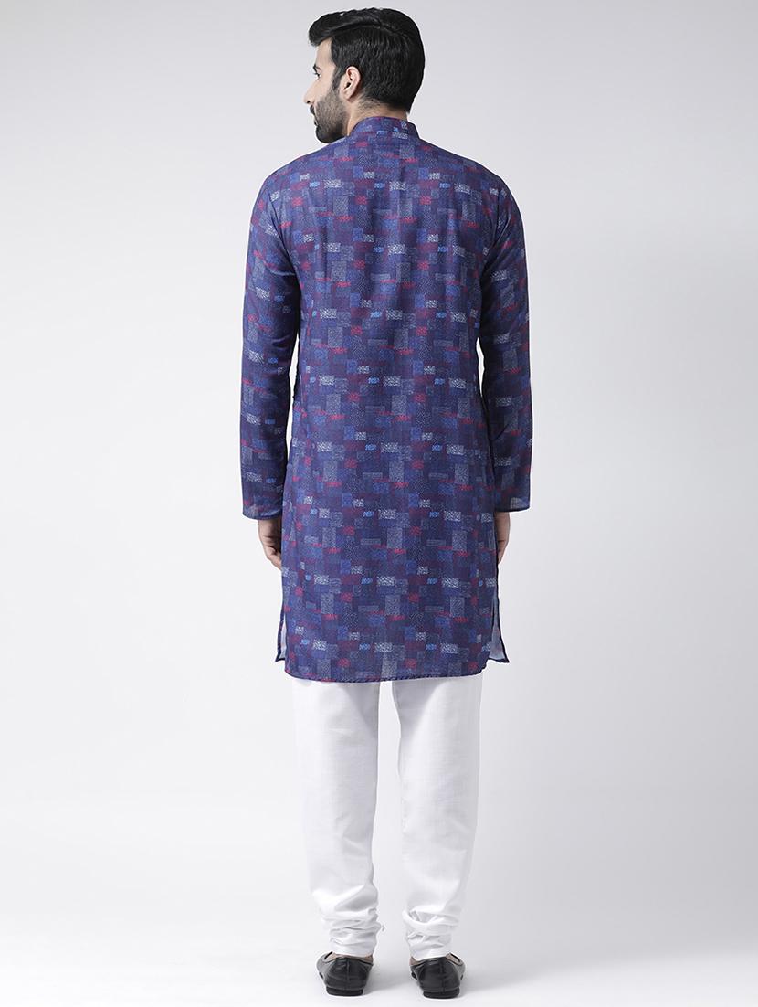 navy blue checkered kurta pyjama set - 17356882 - Zoom Image - 2