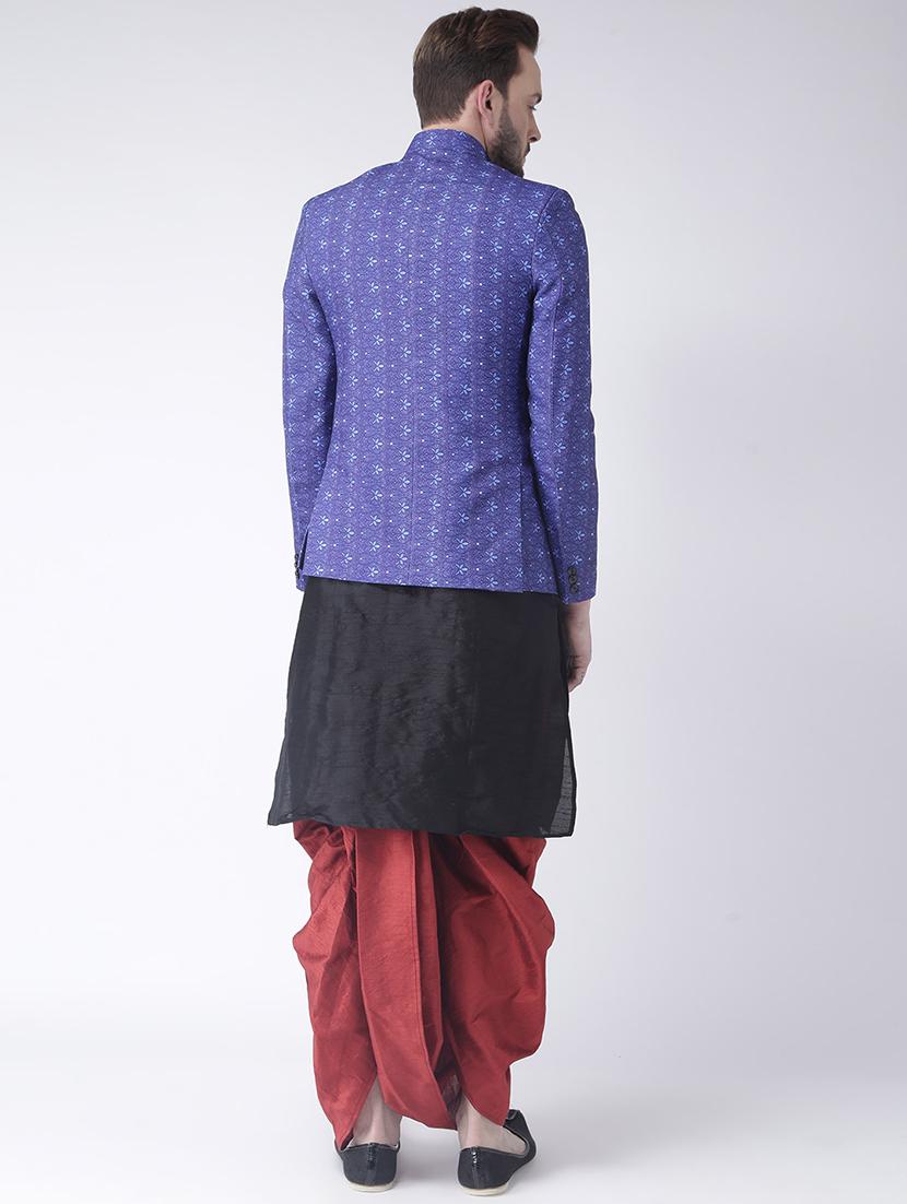 black solid dhoti kurta set with printed bandhgala jacket - 17356986 - Standard Image - 2