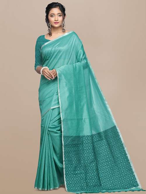 solid plain saree with blouse - 17372648 - Very Small Image - 1