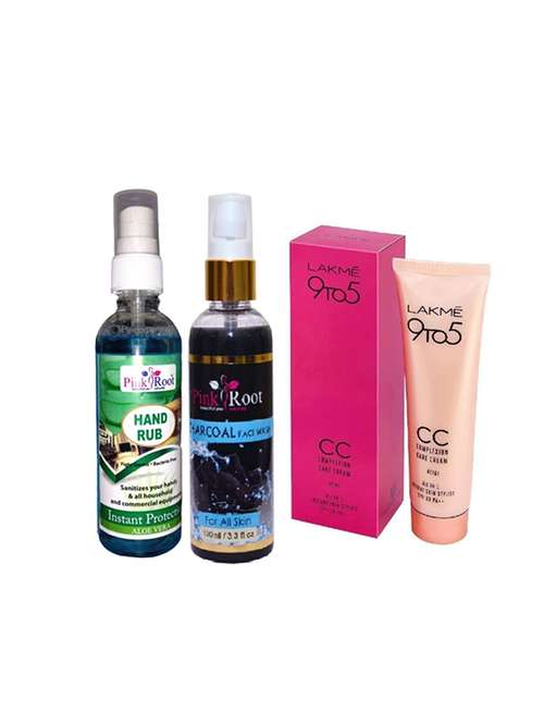 pink root aloe vera hand rub 100ml, charcoal face wash 100ml with lakme 9to5 cc complexion care cream - 17386316 - Very Small Image - 1