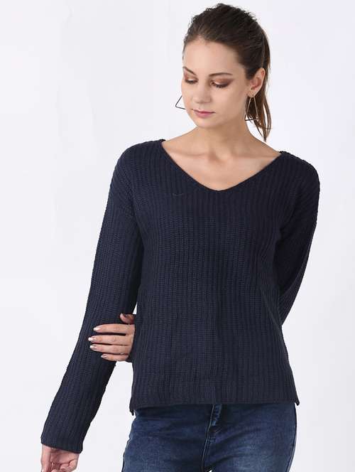 v-neck solid pullover - 17396058 - Very Small Image - 1