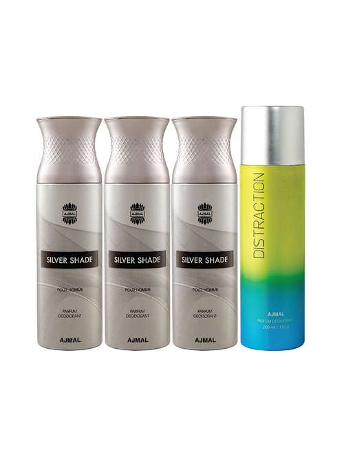 ajmal 3 silver shade for men and 1 distraction for unisex  deodorants each 200ml combo pack of 4 (total 800ml) + 3 testers - 17404707 - Very Small Image - 1