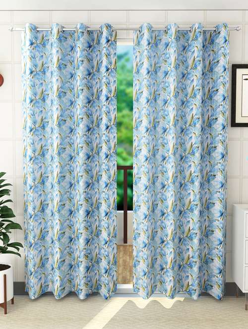 sheen decor beautiful digital print 7 feet  door floral  curtains size(4x7 feet)(pack of 2)  blue - 17409886 - Very Small Image - 1
