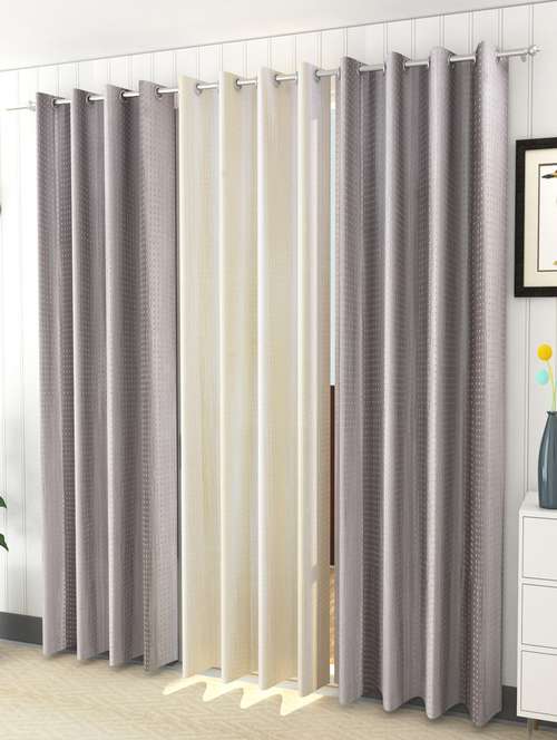 sheen decor galaxy rock 9 feet long door solid curtains size(4x9 feet)(pack of 3) 1 off white 2 grey - 17409989 - Very Small Image - 1