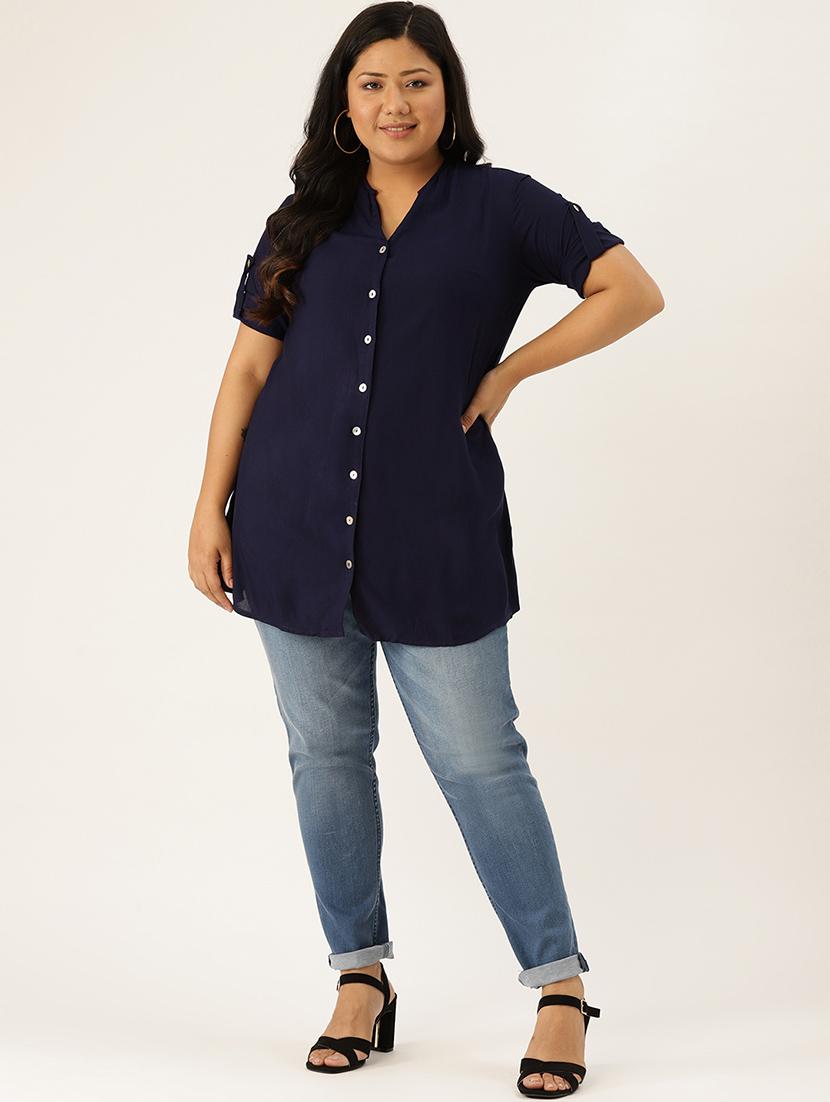 mandarin neck plus shirt - 17418059 - Zoom Image - 3