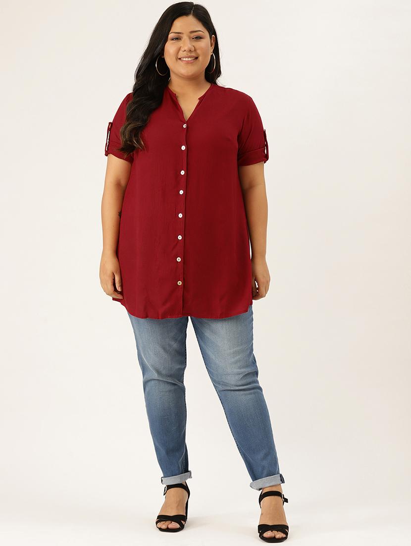 mandarin neck plus shirt - 17418061 - Standard Image - 3