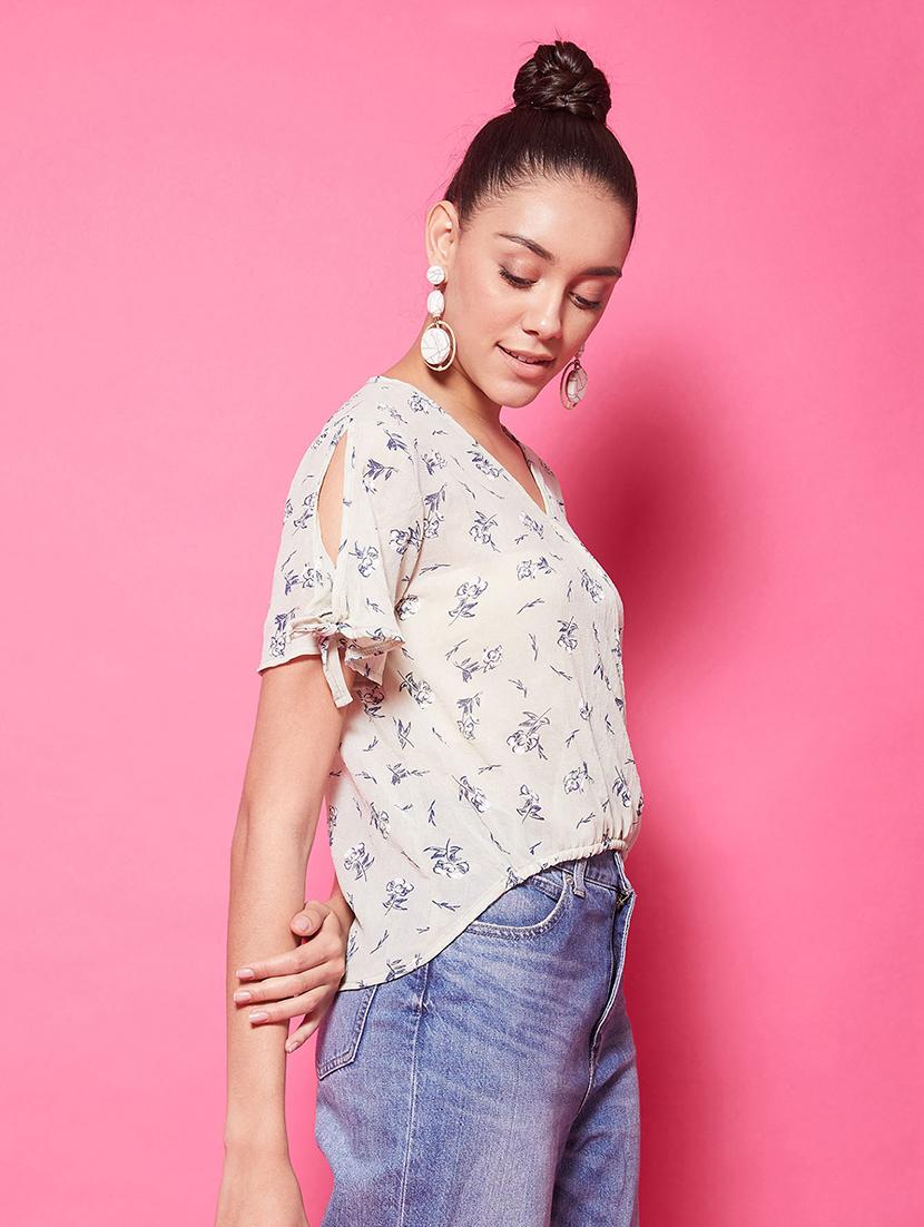 women's crop overlap neck top - 17424507 - Zoom Image - 2