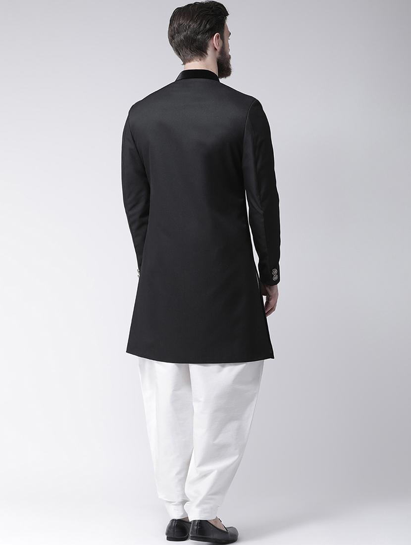 black solid sherwani set - 17425304 - Standard Image - 2