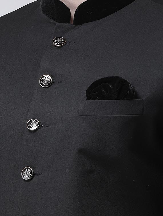 black solid sherwani set - 17425304 - Zoom Image - 3