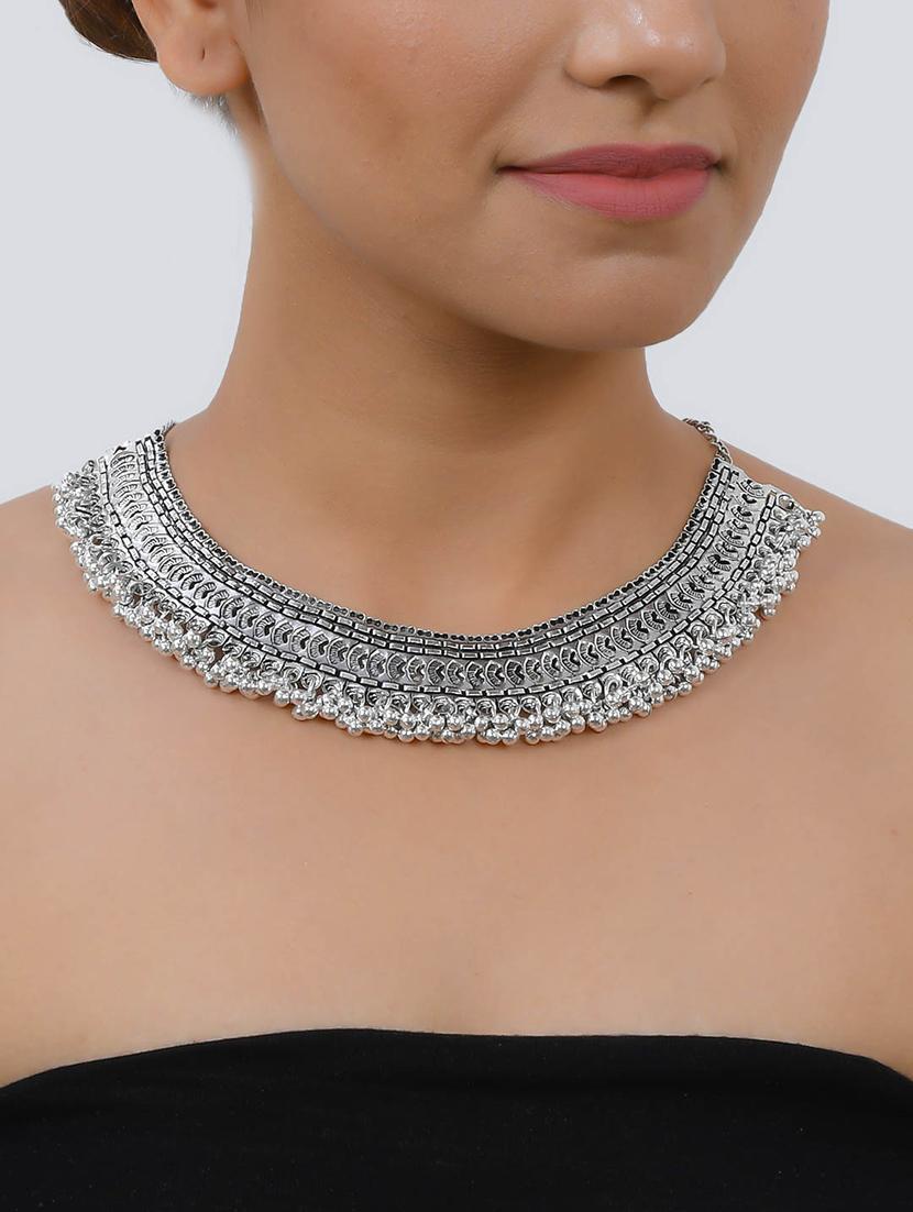 silver brass short necklace - 17426609 - Standard Image - 2