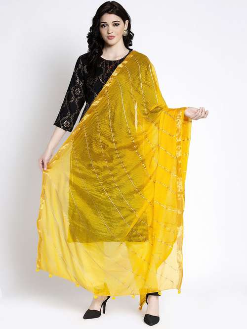 yellow cotton blend dupatta - 17428889 - Very Small Image - 1