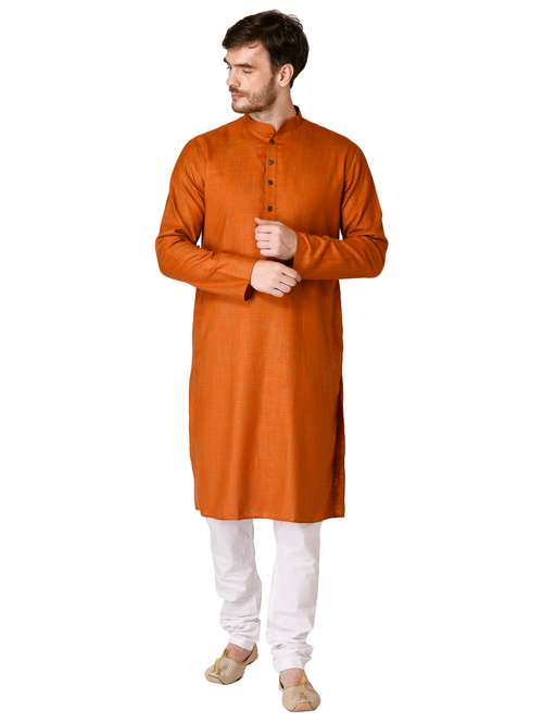 orange checkered long kurta - 17449054 - Very Small Image - 1