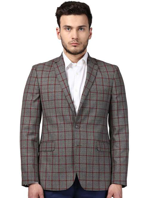 grey checkered single breasted formal blazer - 17502783 - Very Small Image - 1