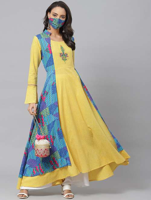 abstract layered kurta with face mask  - 17512133 - Very Small Image - 1
