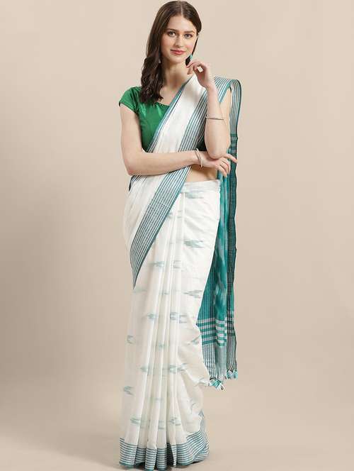 women's self design white colored saree with blouse - 17528278 - Very Small Image - 1