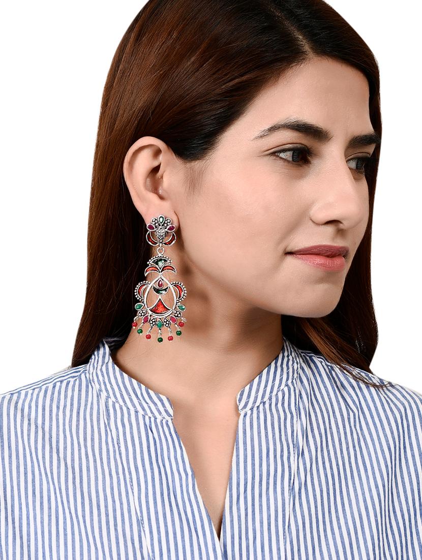silver brass drop earring - 17546201 - Standard Image - 3