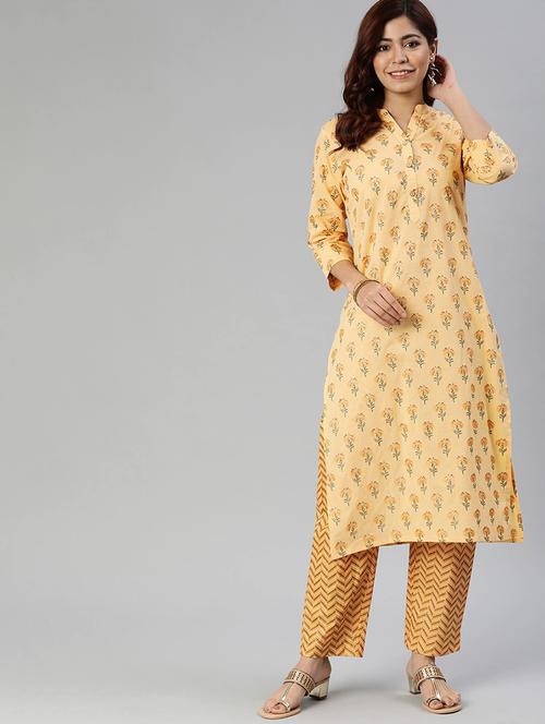 lemon sherbet floral kurta pant set - 17558447 -  Standard Image - 0