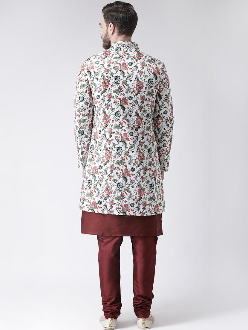white floral print sherwani set - 17585744 - Standard Image - 2