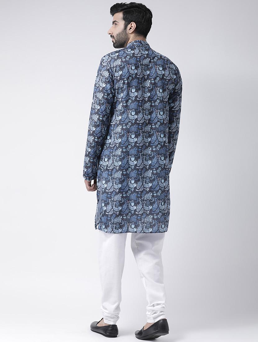 navy blue printed kurta pyjama set - 17585785 - Standard Image - 2