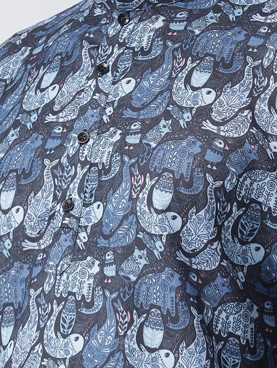 navy blue printed kurta pyjama set - 17585785 - Standard Image - 3