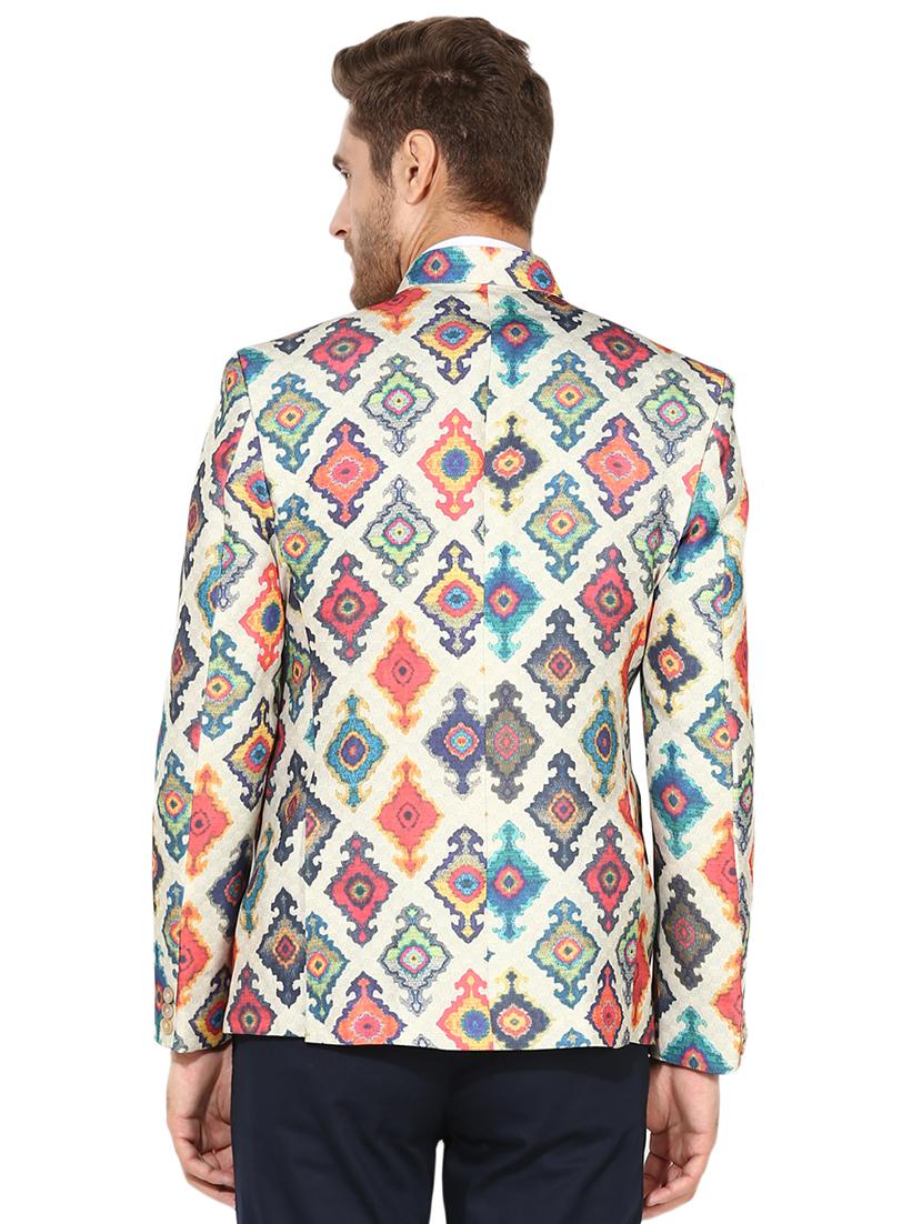 multi colored printed bandhgala casual blazer - 17585871 - Standard Image - 2
